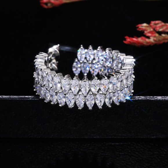 NEW Silver Marquis Diamond Inside Out Hoops - Picture 3 of 6